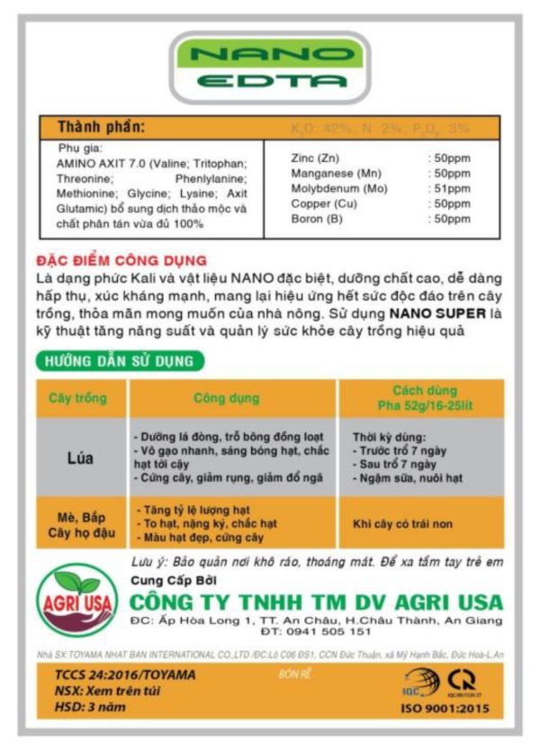 Phân bón cao cấp TYM 009 Nano Super Agri Usa